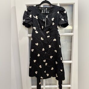 Vintage Betsey Johnson Y2K 100% Silk Black Heart Print Belted Dress Size 2 XS